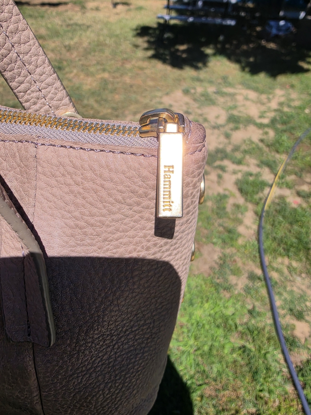Hammitt Taupe Pebbled Leather Handbag Crossbody Bag with Gold Hardware - Picture 11 of 16